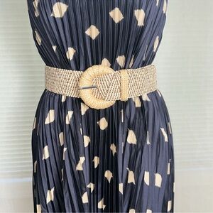 Vince Camuto L-XL Stretch Raffia Belt Natural Multi